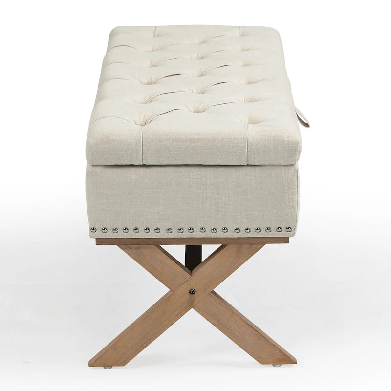 Pouf de rangement en lin capitonné de 35 pouces