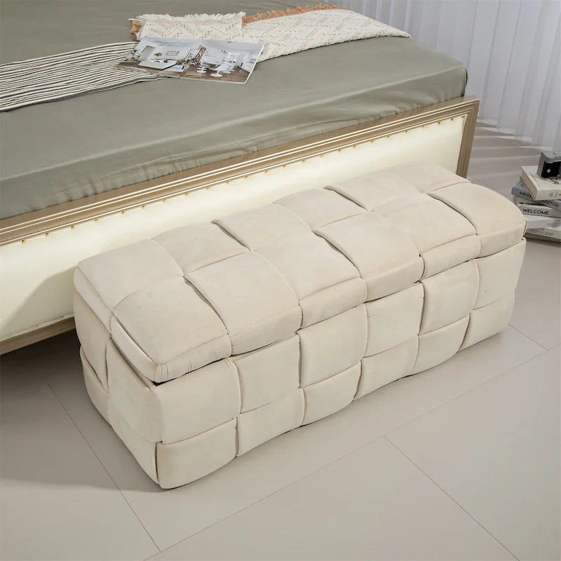 Banc de rangement capitonné en velours