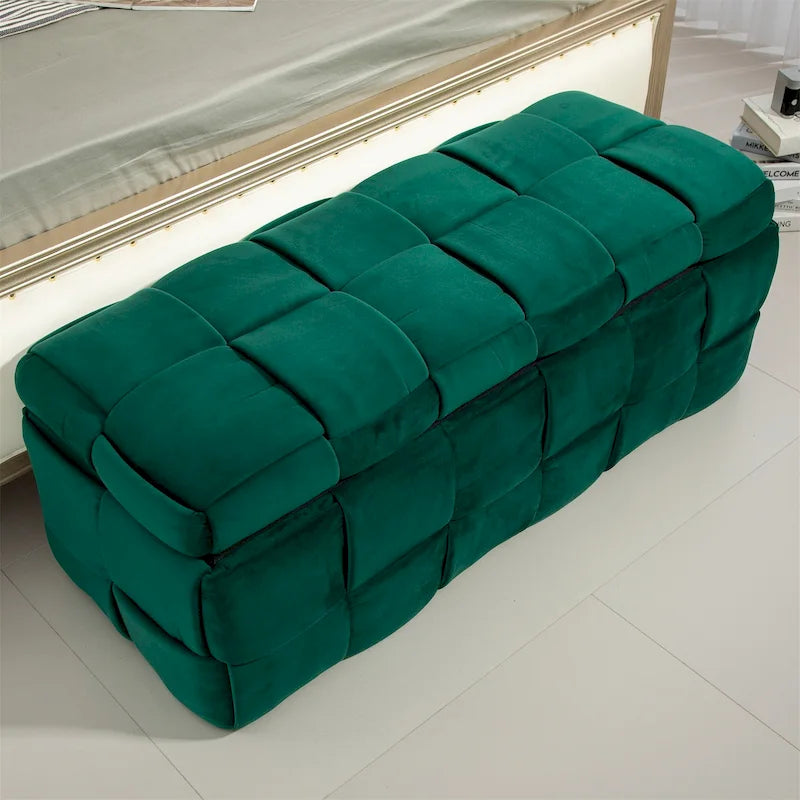 Banc de rangement capitonné en velours