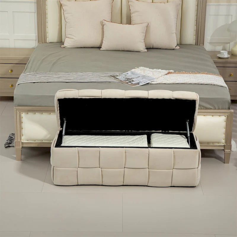 Banc de rangement capitonné en velours