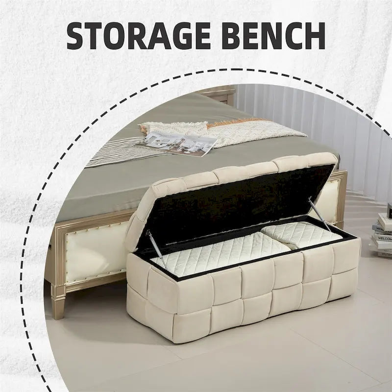 Banc de rangement capitonné en velours
