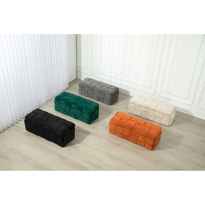 Banc de rangement capitonné en velours