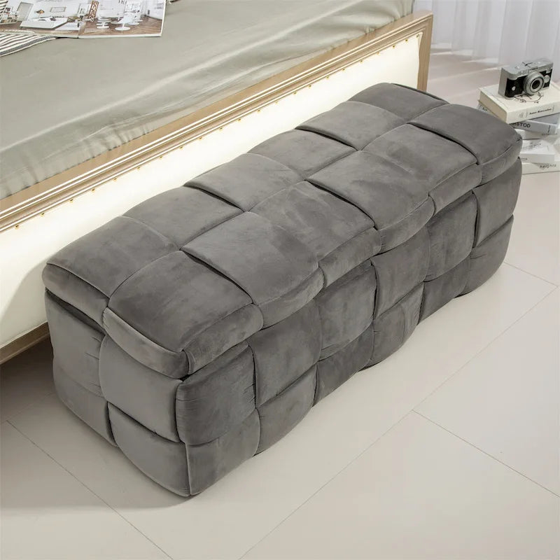 Banc de rangement capitonné en velours