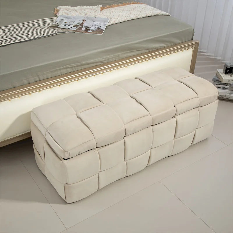 Banc de rangement capitonné en velours