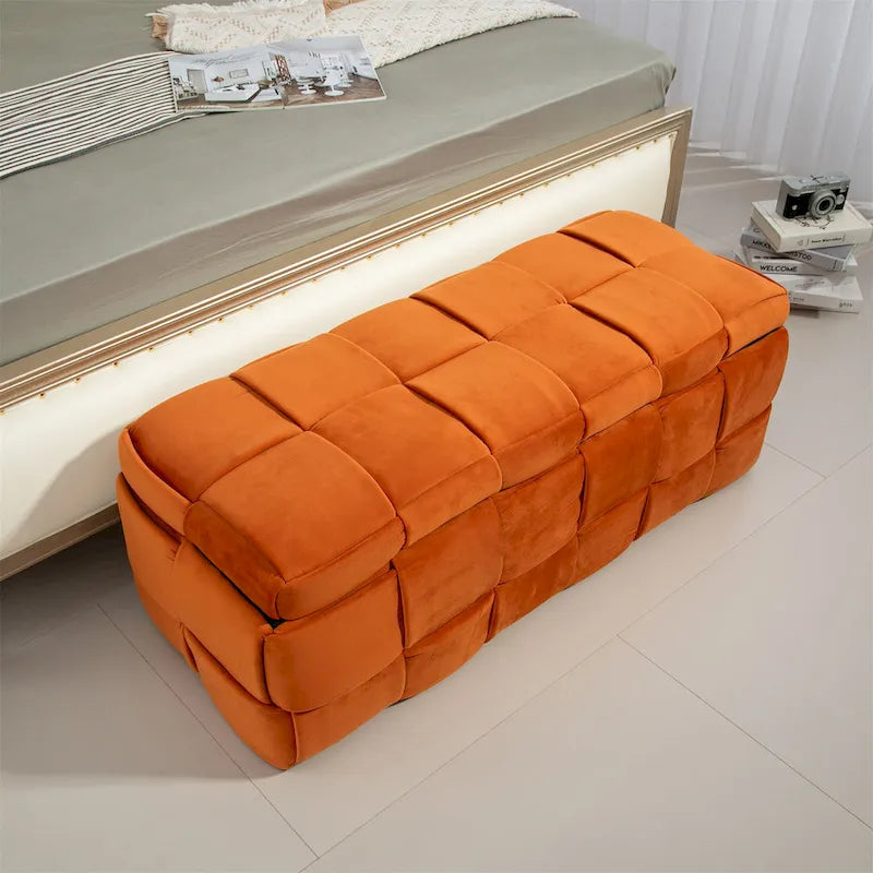 Banc de rangement capitonné en velours