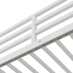 Lit mezzanine double en métal et bois avec bureau et étagères, deux tiroirs intégrés, lumière LED et station de recharge USB