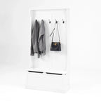 Porte-manteau de style moderne avec banc d'entrée, meuble à chaussures, 5 crochets, peu encombrant, pour entrée et couloir, Blanc