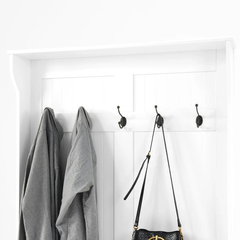 Porte-manteau de style moderne avec banc d'entrée, meuble à chaussures, 5 crochets, peu encombrant, pour entrée et couloir, Blanc