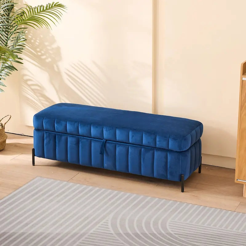 49.21Wide Velvet Storage Soft Bench for Living Room, Entryway and Bedroom