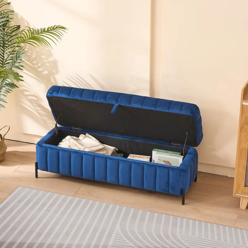 49.21Wide Velvet Storage Soft Bench for Living Room, Entryway and Bedroom