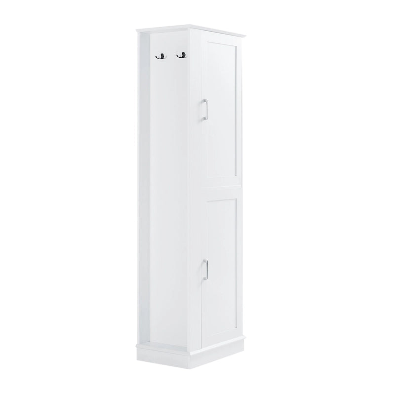Meuble de rangement haut et étroit pour salle de bain avec étagères réglables et patères pour serviettes