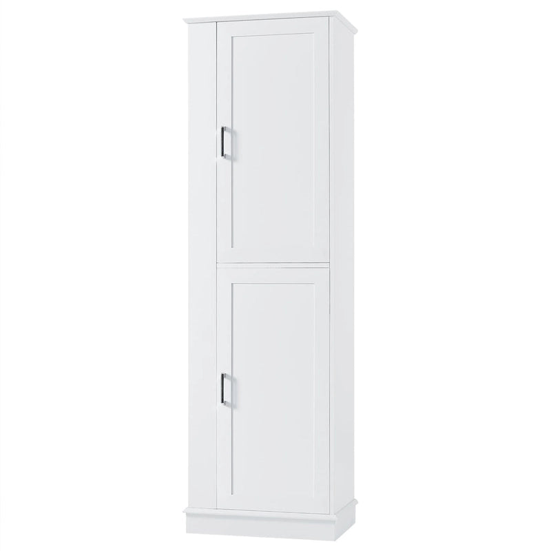 Tall Bathroom Storage Cabinet with Two Towel Hooks Adjustable Shelves and Left or Right-handed Opening Door