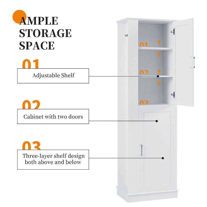 Meuble de rangement haut et étroit pour salle de bain avec étagères réglables et patères pour serviettes