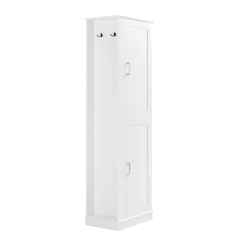 Meuble de rangement haut et étroit pour salle de bain avec étagères réglables et patères pour serviettes