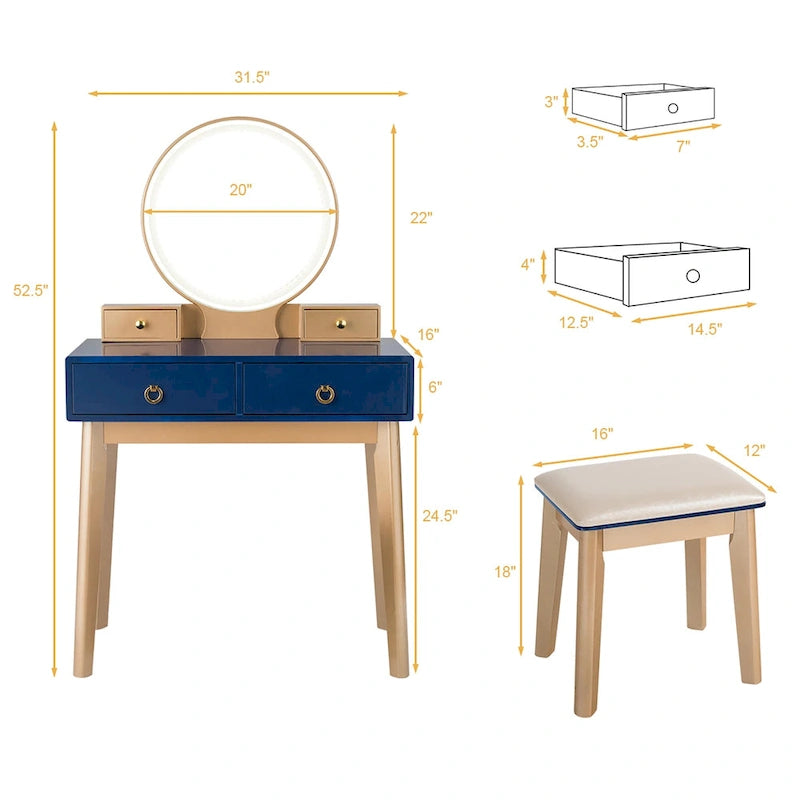 Table de maquillage avec écran tactile et 3 modes d'éclairage - Voir les détails