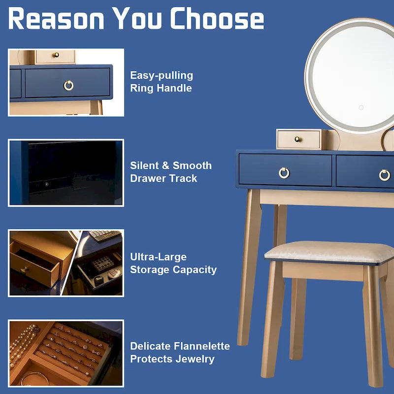 Table de maquillage avec écran tactile et 3 modes d'éclairage - Voir les détails