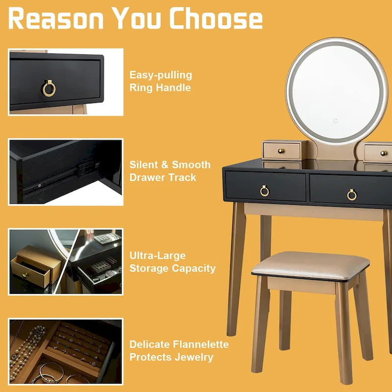 Table de maquillage avec écran tactile et 3 modes d'éclairage - Voir les détails