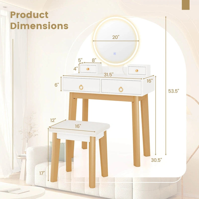 Table de maquillage avec écran tactile et 3 modes d'éclairage - Voir les détails