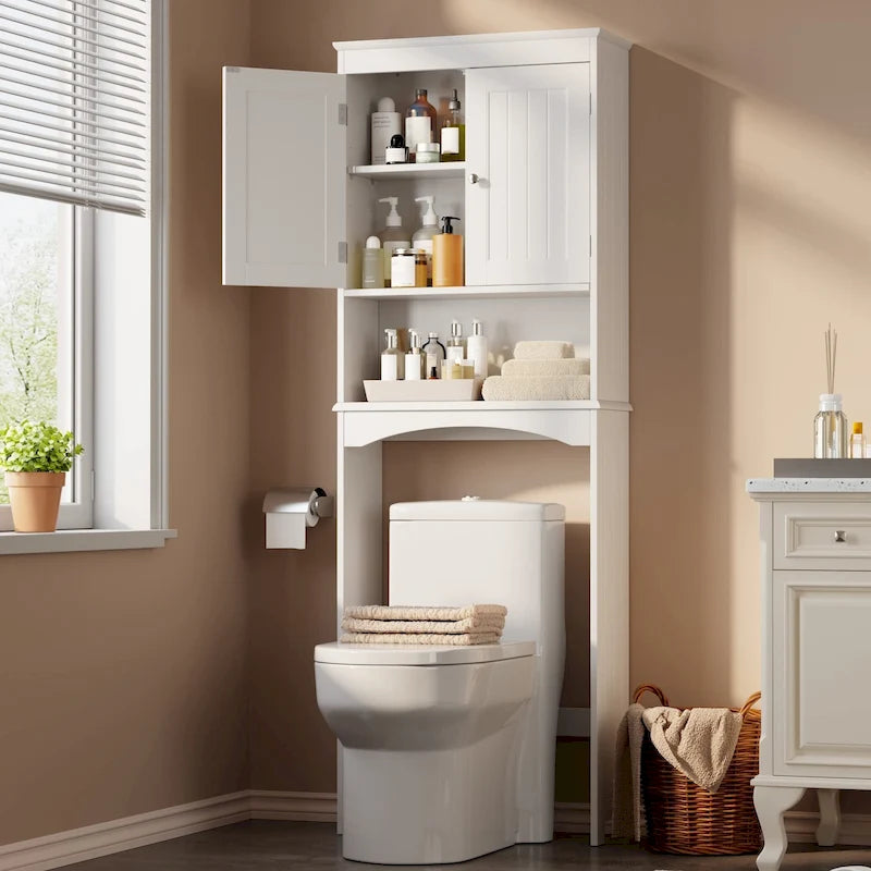 Meuble de rangement autoportant en bois pour toilettes à deux portes