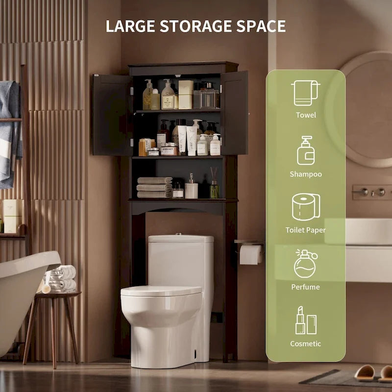 Meuble de rangement autoportant en bois pour toilettes à deux portes