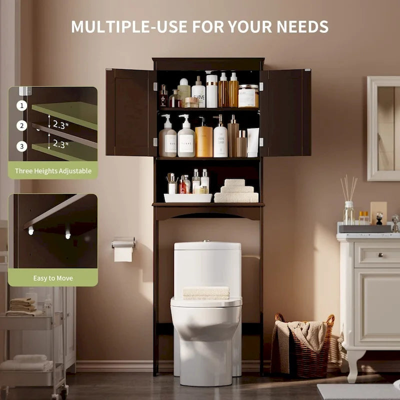Meuble de rangement autoportant en bois pour toilettes à deux portes
