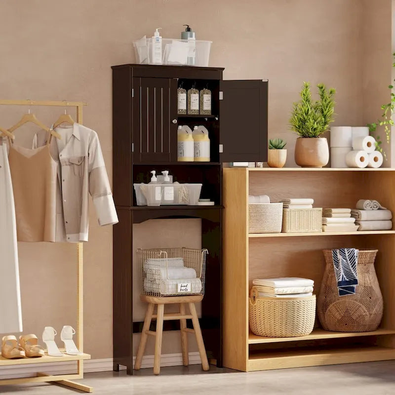 Meuble de rangement autoportant en bois pour toilettes à deux portes