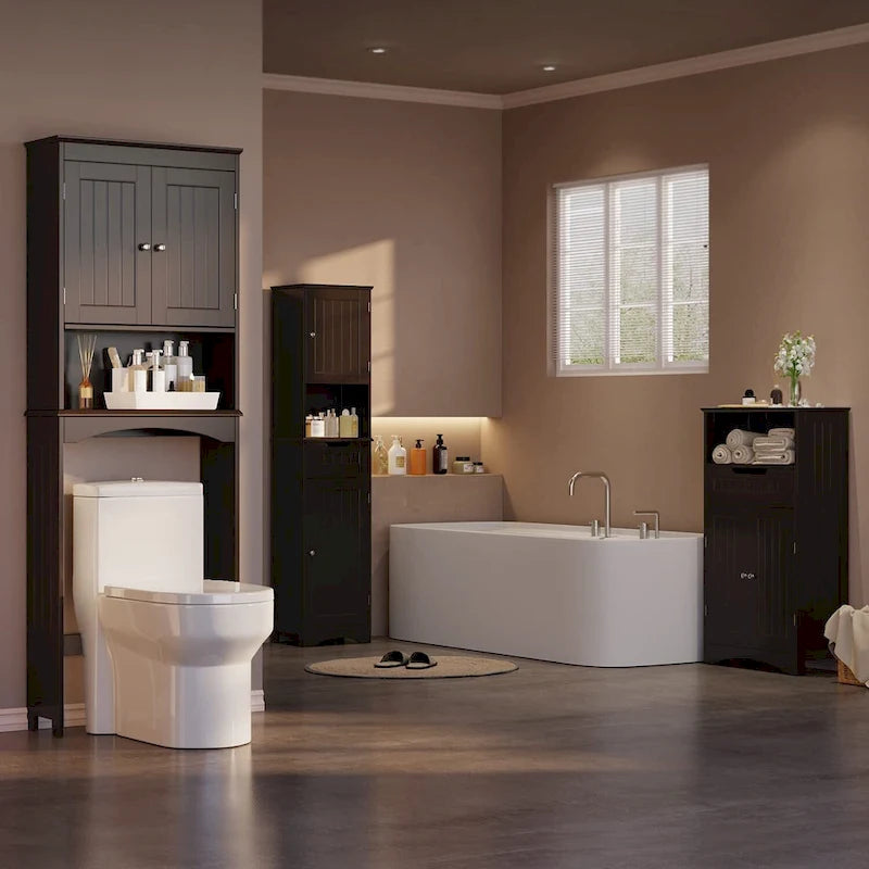 Meuble de rangement autoportant en bois pour toilettes à deux portes