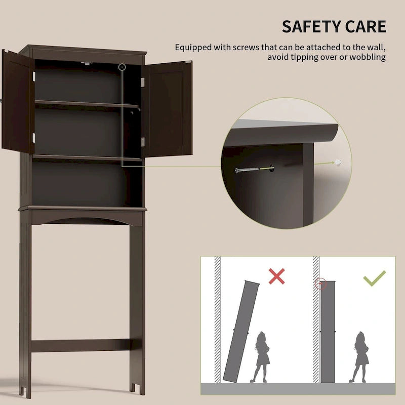 Meuble de rangement autoportant en bois pour toilettes à deux portes