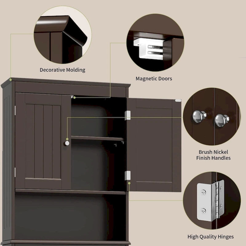 Meuble de rangement autoportant en bois pour toilettes à deux portes