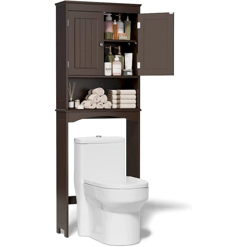 Meuble de rangement autoportant en bois pour toilettes à deux portes