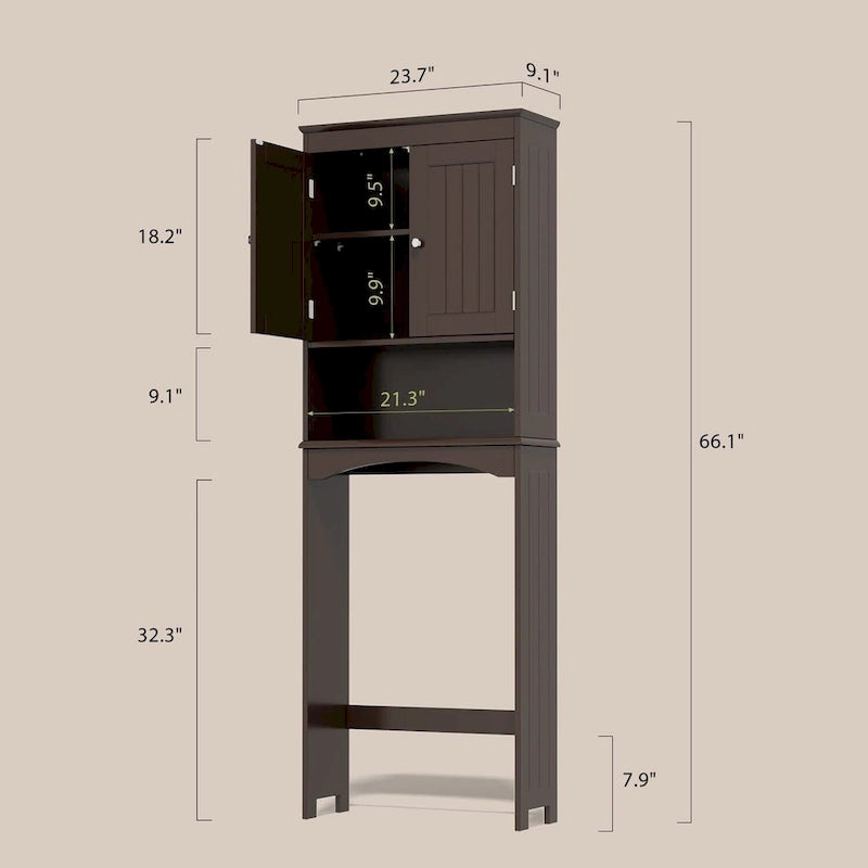 Meuble de rangement autoportant en bois pour toilettes à deux portes