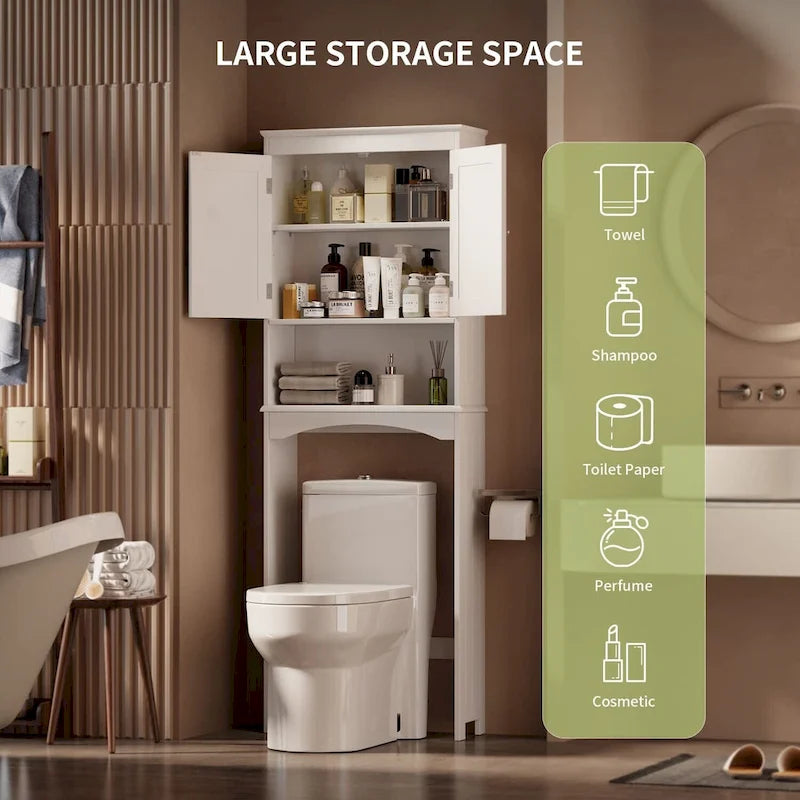 Meuble de rangement autoportant en bois pour toilettes à deux portes