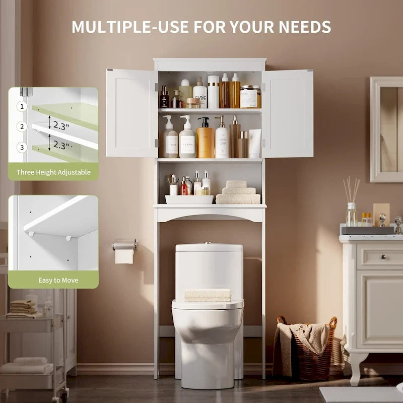 Meuble de rangement autoportant en bois pour toilettes à deux portes