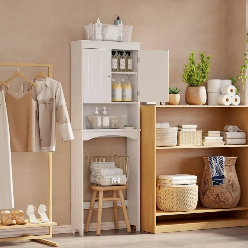 Meuble de rangement autoportant en bois pour toilettes à deux portes