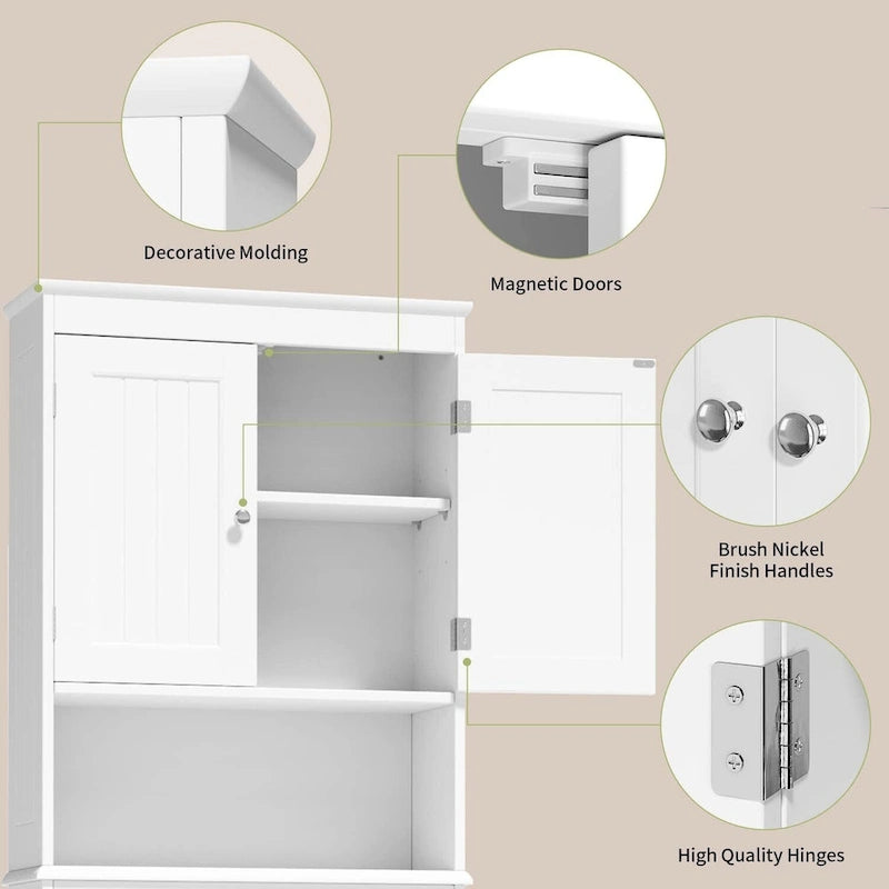Meuble de rangement autoportant en bois pour toilettes à deux portes
