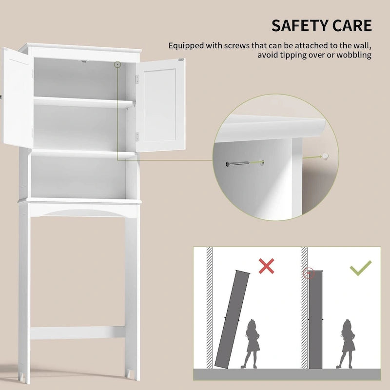 Meuble de rangement autoportant en bois pour toilettes à deux portes
