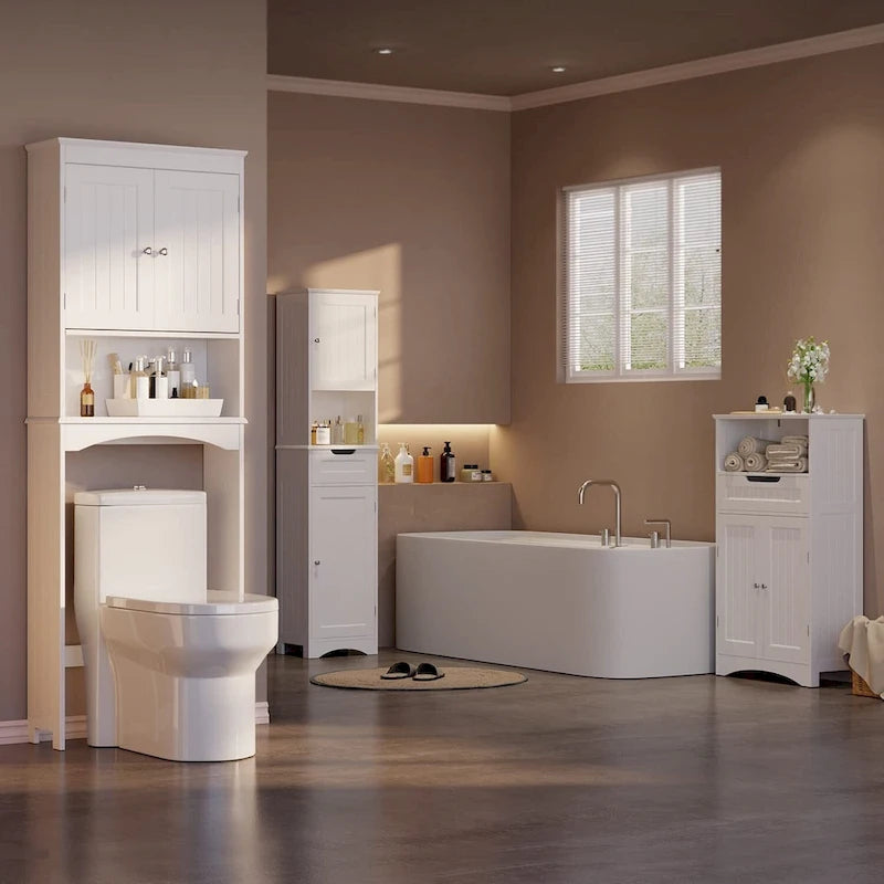 Meuble de rangement autoportant en bois pour toilettes à deux portes