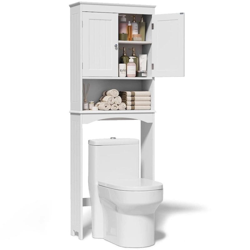 Meuble de rangement autoportant en bois pour toilettes à deux portes