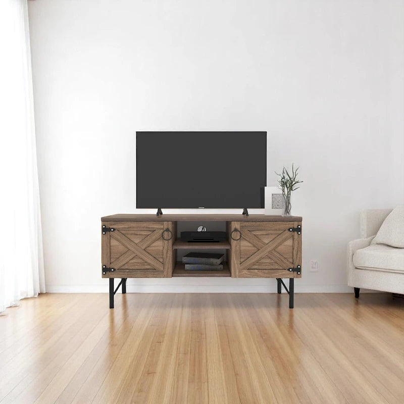 Modern TV Stand with 2 Doors Storage Cabinets, Living Room Entertainment Center