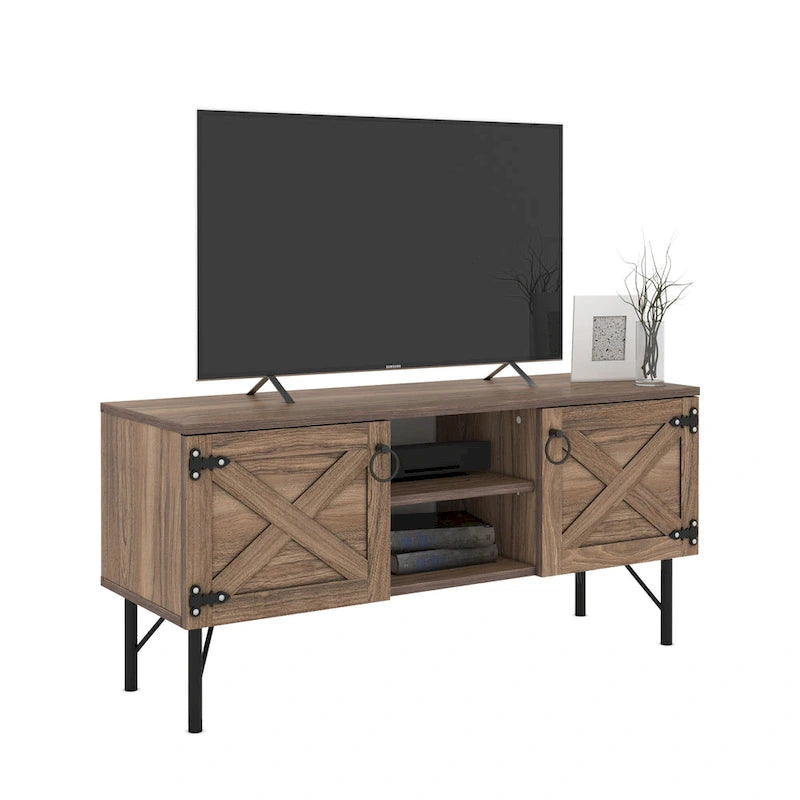 Modern TV Stand with 2 Doors Storage Cabinets, Living Room Entertainment Center