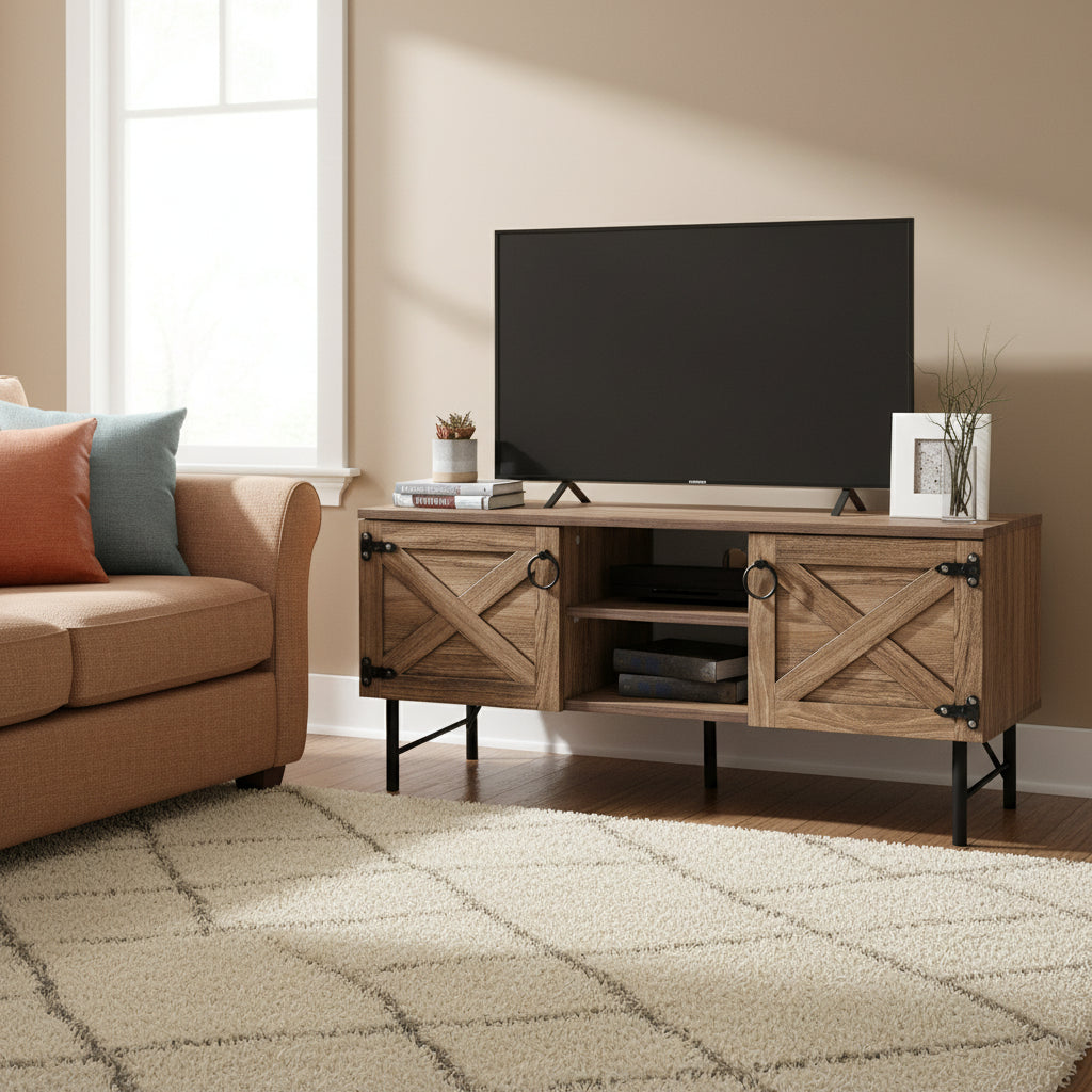 Modern TV Stand with 2 Doors Storage Cabinets, Living Room Entertainment Center