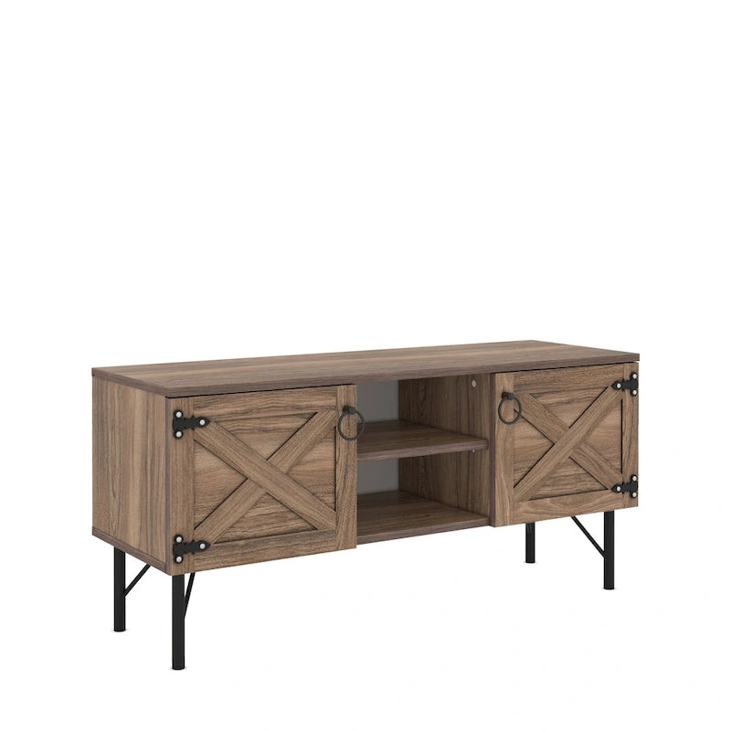 Modern TV Stand with 2 Doors Storage Cabinets, Living Room Entertainment Center