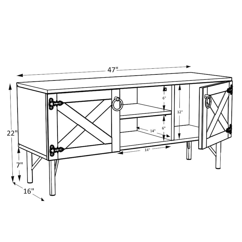 Modern TV Stand with 2 Doors Storage Cabinets, Living Room Entertainment Center