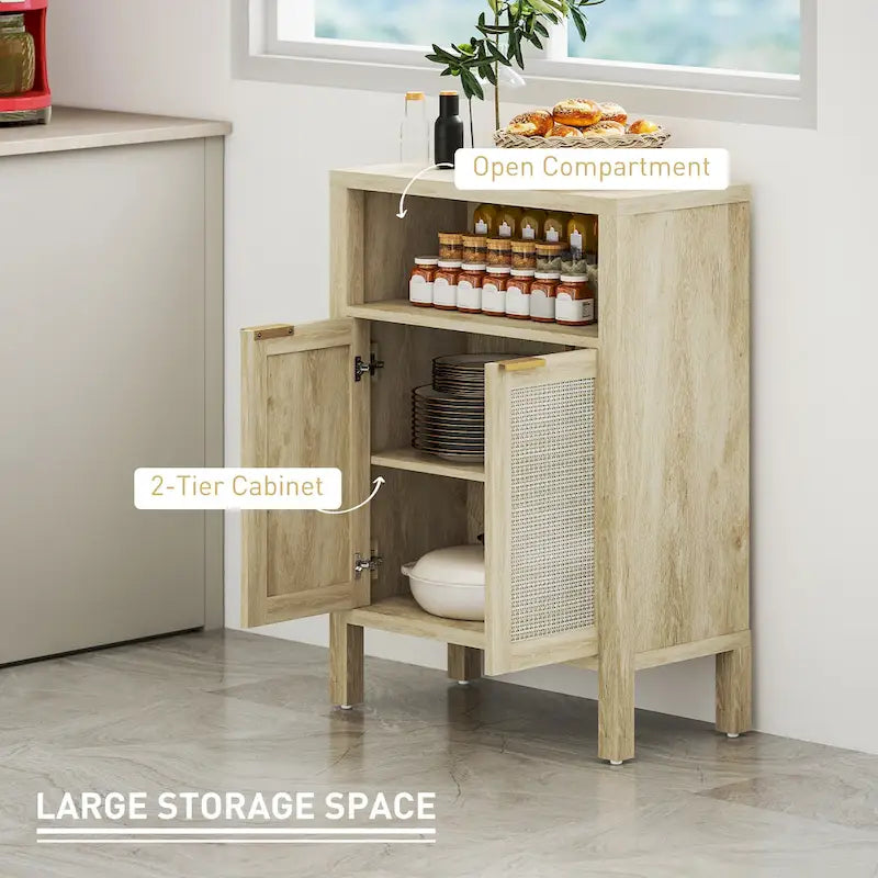 Buffet noir avec portes effet rotin et étagère réglable