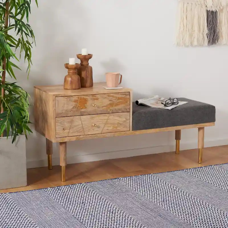 Banc moderne à 2 tiroirs avec coussin - 43 L x 15 P x 21 H po.
