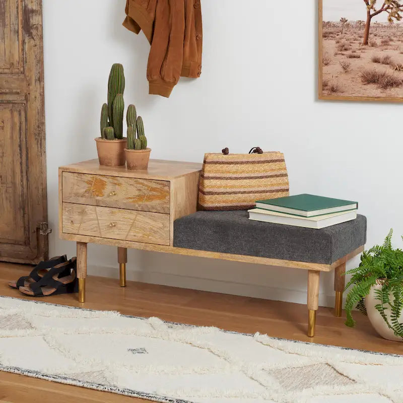Banc moderne à 2 tiroirs avec coussin - 43 L x 15 P x 21 H po.