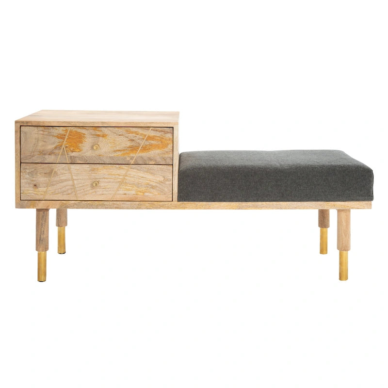 Banc moderne à 2 tiroirs avec coussin - 43 L x 15 P x 21 H po.