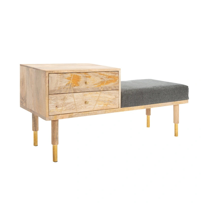 Banc moderne à 2 tiroirs avec coussin - 43 L x 15 P x 21 H po.