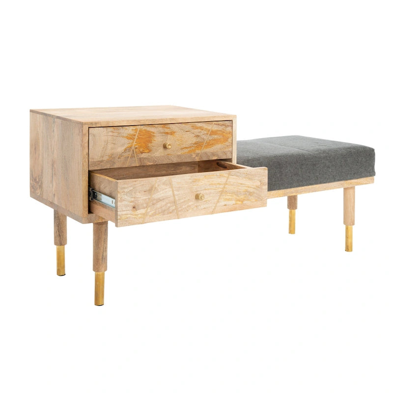 Banc moderne à 2 tiroirs avec coussin - 43 L x 15 P x 21 H po.