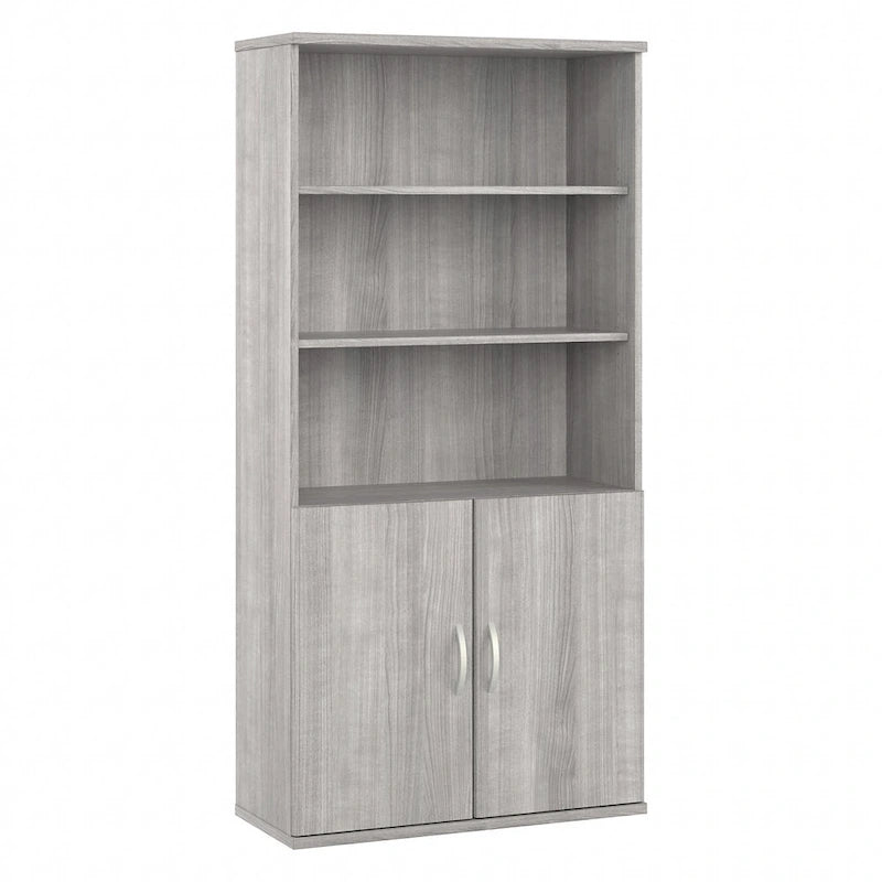 Bibliothèque haute à 5 étagères avec portes de placard inférieures